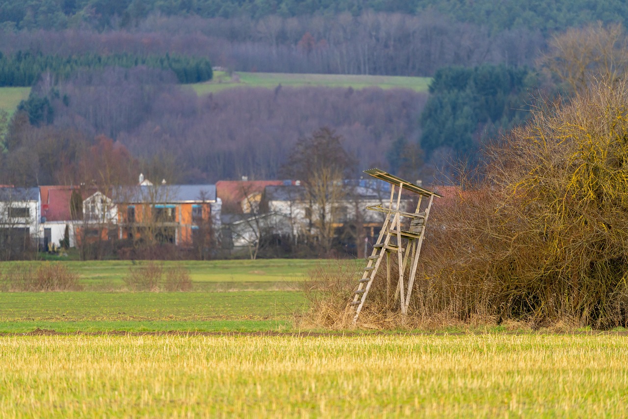 Hölzerne Jagdkanzel auf einem freien Feld